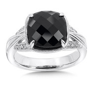  Onyx Diamond Ring in Sterling Silver