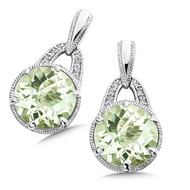  Green Amethyst & Diamond Earrings in Sterling Silver