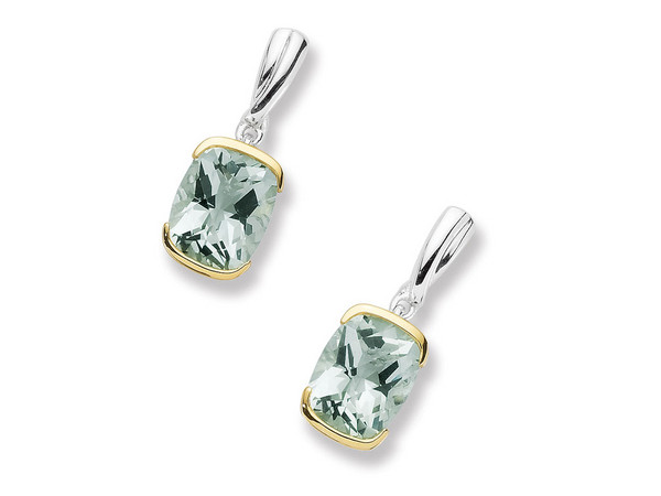 Green Amethyst Earrings in 18k Gold & Sterling Silver