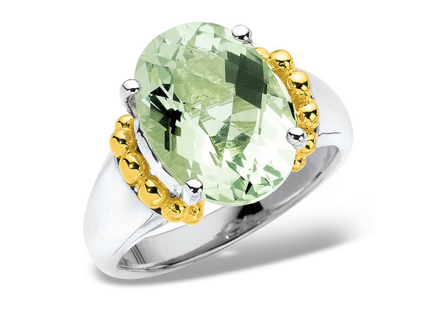 Green Amethyst Ring in 18k Gold & Sterling Silver