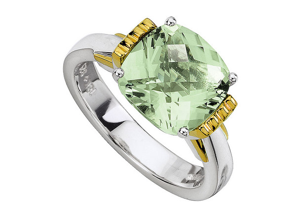 Green Amethyst Ring in 18k Gold & Sterling Silver