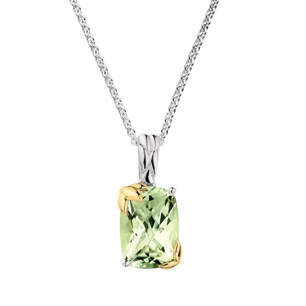 Green Amethyst Pendant in 18k & Sterling Silver