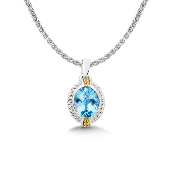 Blue Topaz Pendant in 18k Gold & Sterling Silver