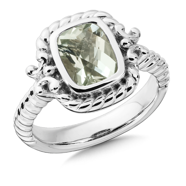 Green Amethyst Ring in Sterling Silver