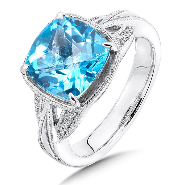  Blue Topaz & Diamond Ring in Sterling Silver
