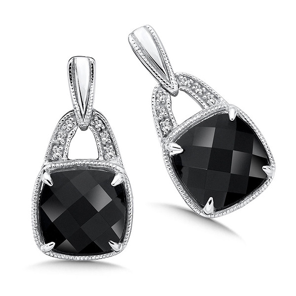 Onyx & Diamond Earrings in Sterling Silver
