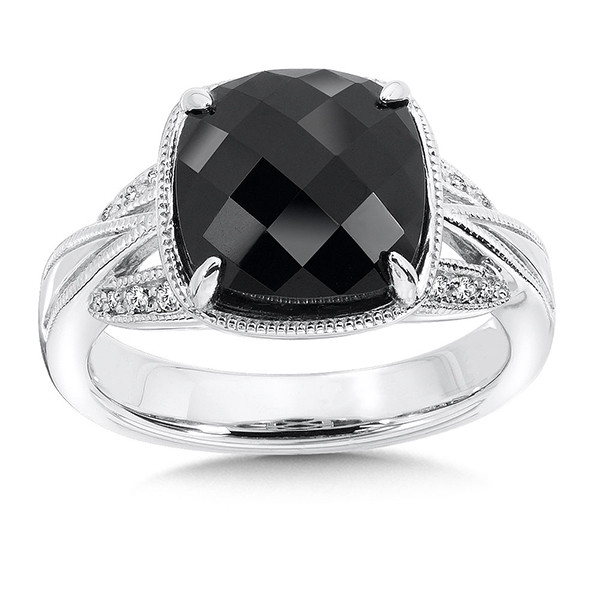  Onyx Diamond Ring in Sterling Silver