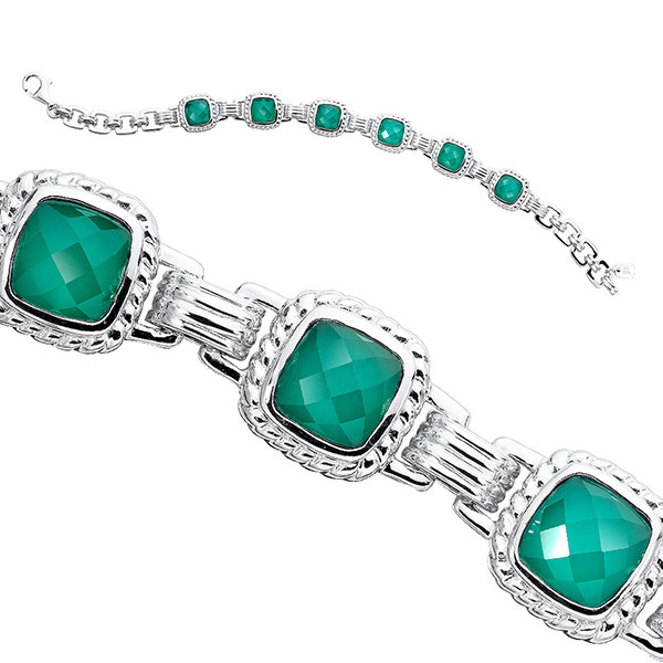 Green Agate Bracelet in Sterling Silver