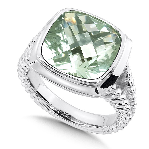 Green Amethyst Ring in Sterling Silver