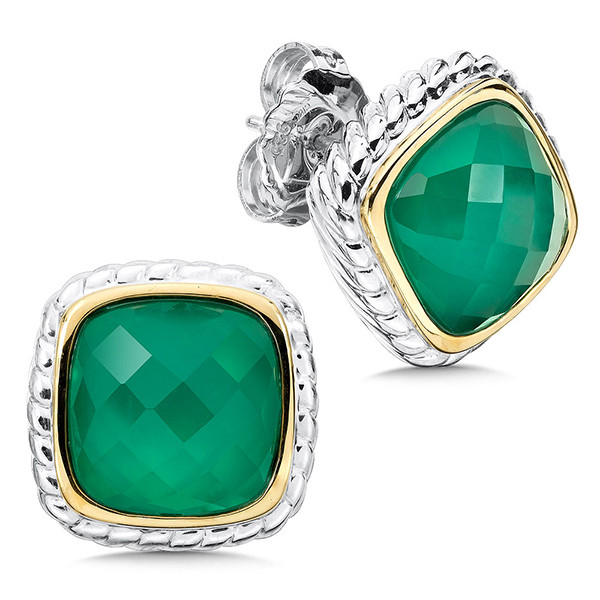  Green Agate Earrings in 18k Gold & Sterling Silver