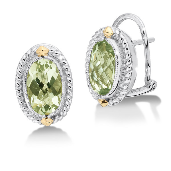 Green Amethyst Earrings in 18k Gold & Sterling Silver