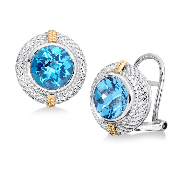 Blue Topaz Earrings in 18k Gold & Sterling Silver