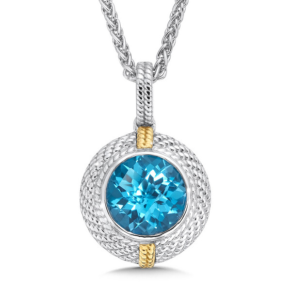 Blue Topaz Pendant in 18k Gold & Sterling Silver