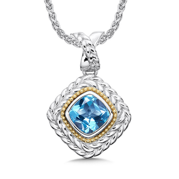 Blue Topaz Pendant in 18k Gold & Sterling Silver