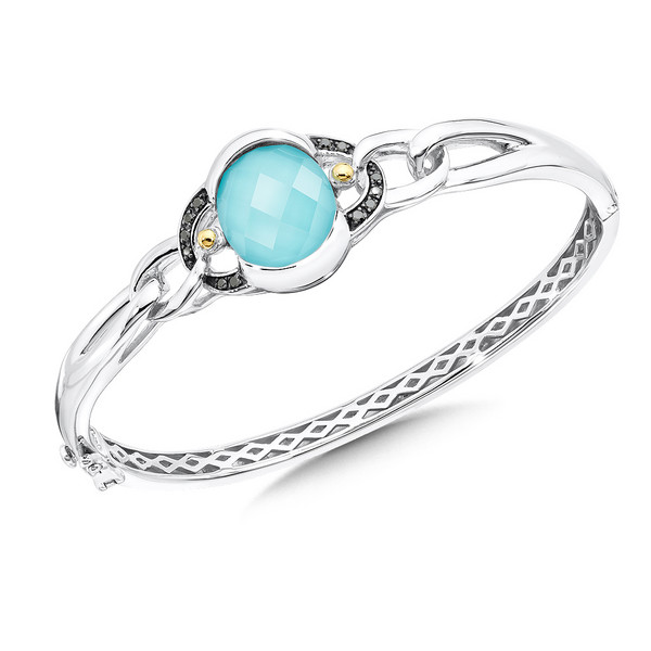 Turquoise & Black Diamond Bracelet in 18k Gold & Sterling Silver