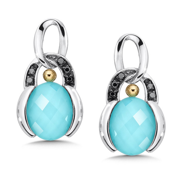 Turquoise & Black Diamond Earrings in 18k Gold & Sterling Silver