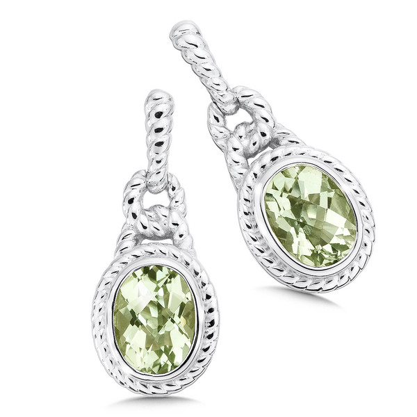 Green Amethyst Earrings in Sterling Silver