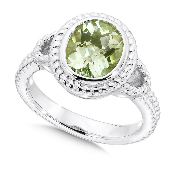 Green Amethyst Ring in Sterling Silver