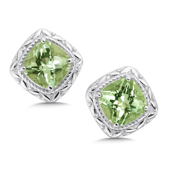 Green Amethyst Earrings in Sterling Silver