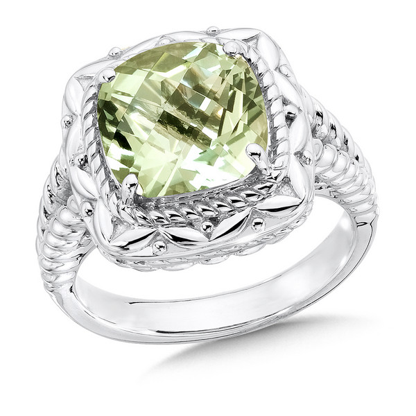 Green Amethyst Ring in Sterling Silver