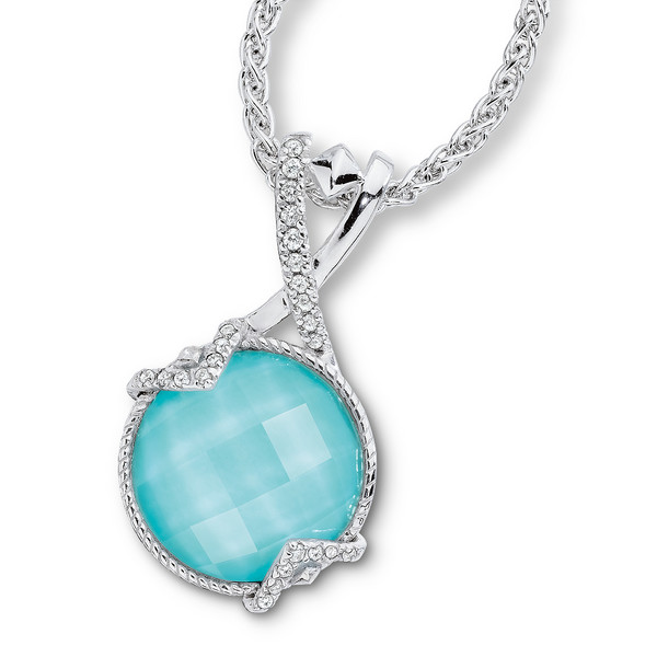 Turquoise & Diamond Pendant in Sterling Silver
