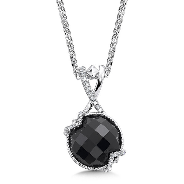Onyx & Diamond Pendant in Sterling Silver