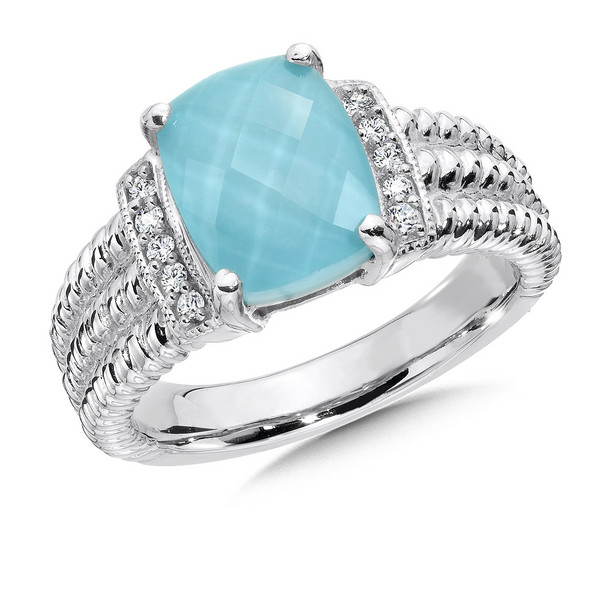 Turquoise - Diamond Ring in Sterling Silver