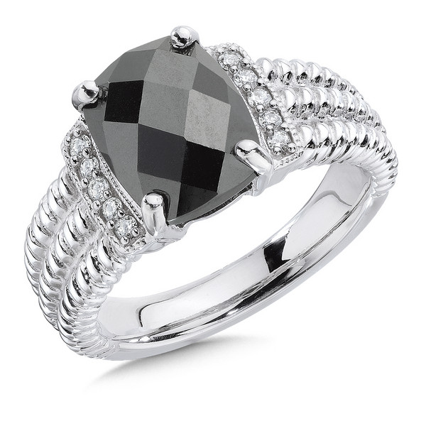 Hematite - Diamond Ring in Sterling Silver