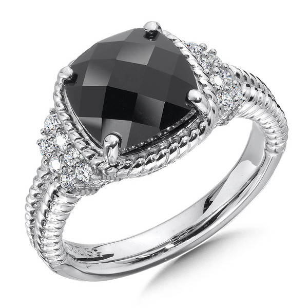 Onyx & Diamond Ring in Sterling Silver