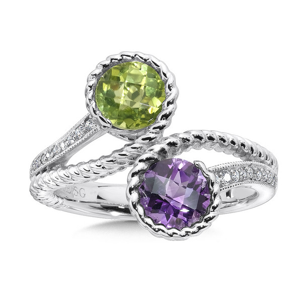 Peridot & Amethyst Diamond Ring in Sterling Silver