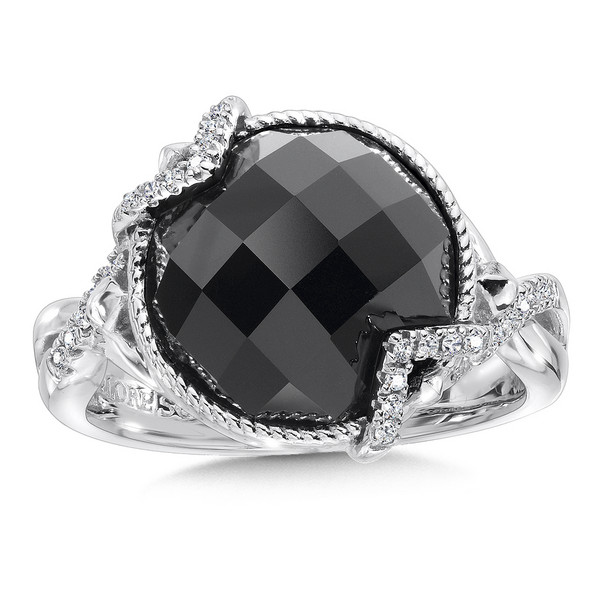 Onyx & Diamond Ring in Sterling Silver