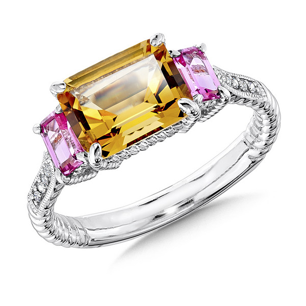 Citrine & Pink Sapphire Diamond Ring in Sterling Silver