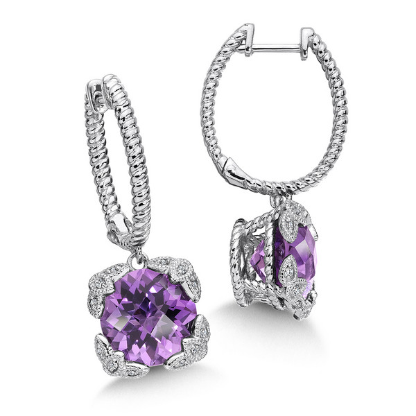 Amethyst & Diamond Earrings in Sterling Silver