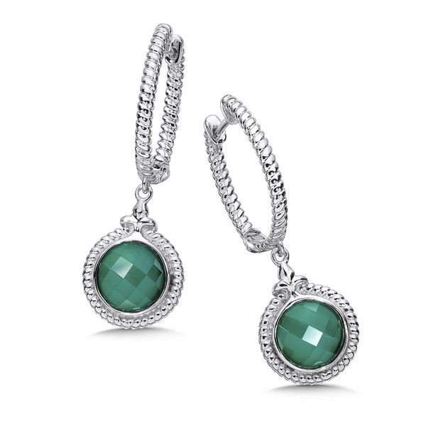 Green Agate Earrings in Sterling Silver