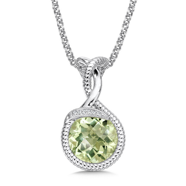 Green Amethyst & Diamond Pendant in Sterling Silver