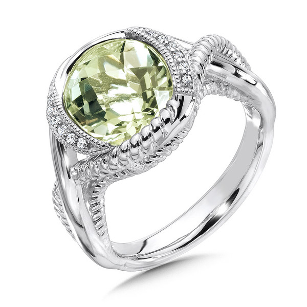 Green Amethyst & Diamond Ring in Sterling Silver