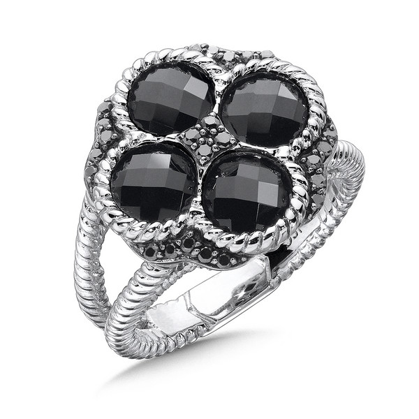 Onyx & Black Diamond Ring in Sterling Silver