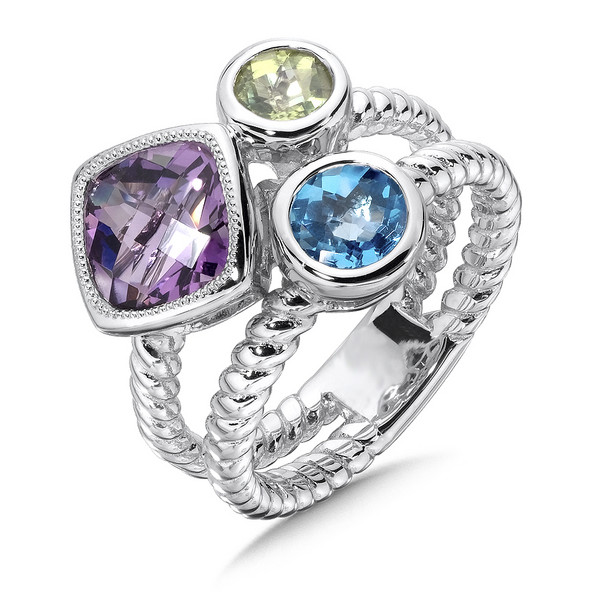 Amethyst & Peridot - Blue Topaz Ring