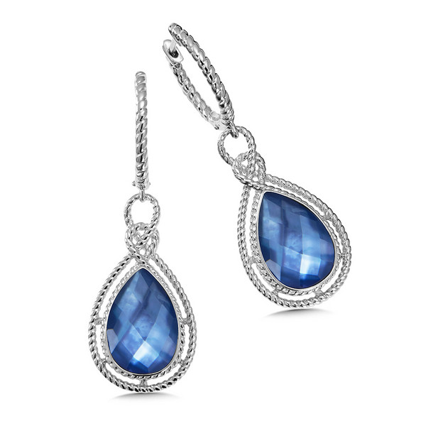 Quartz Blue Shell Earrings in Sterling Silver