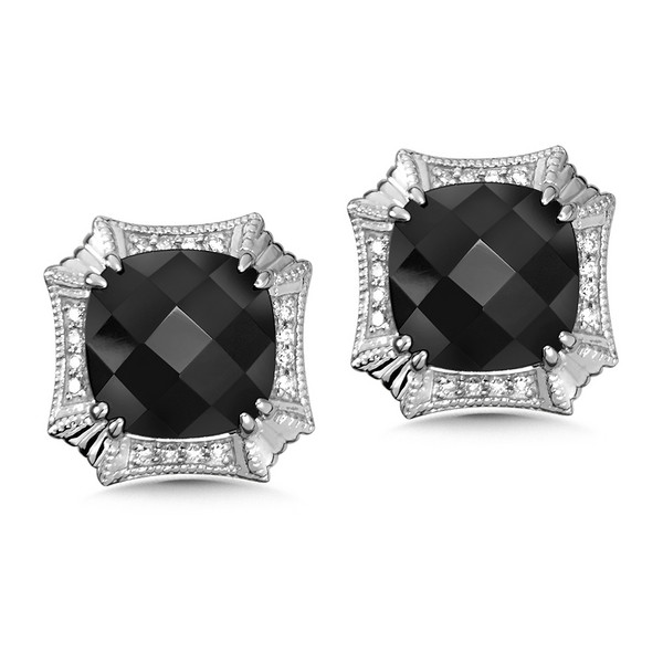 Onyx Diamond Earrings in Sterling Silver