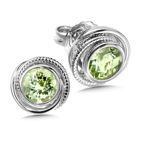 Green Amethyst Earrings in Sterling Silver