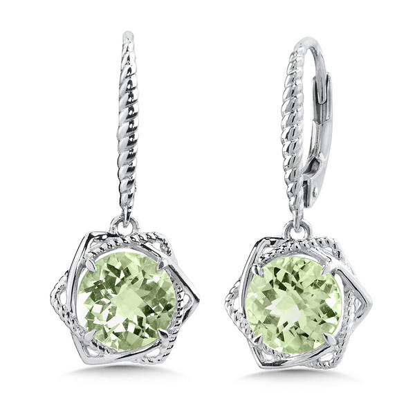 Green Amethyst Earrings in Sterling Silver