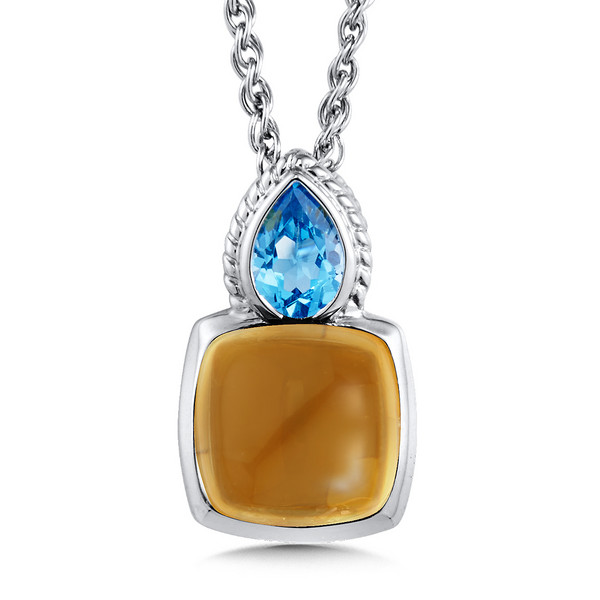 Citrine & Blue Topaz Pendant in Sterling Silver