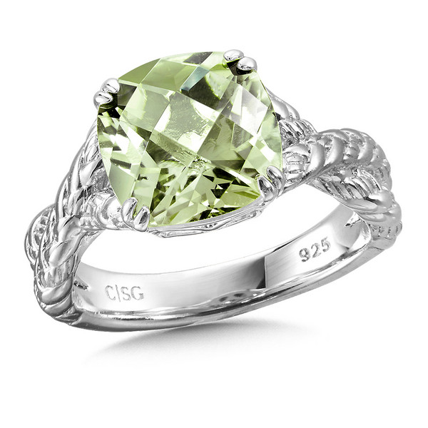 Green Amethyst Ring in Sterling Silver