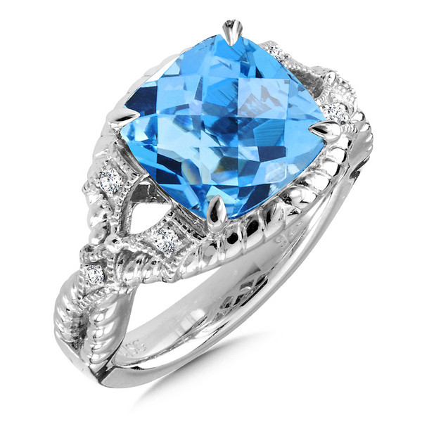 Blue Topaz/Diamond Ring in Sterling Silver