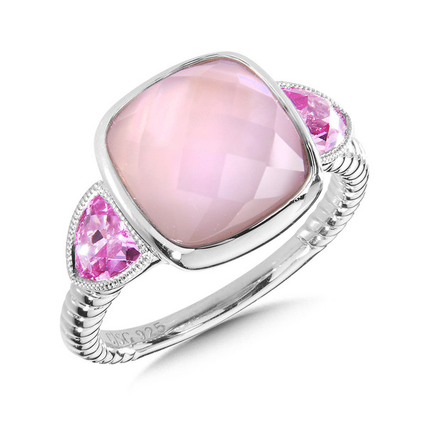 Quartz & Rose Shell Ring in Sterling Silver