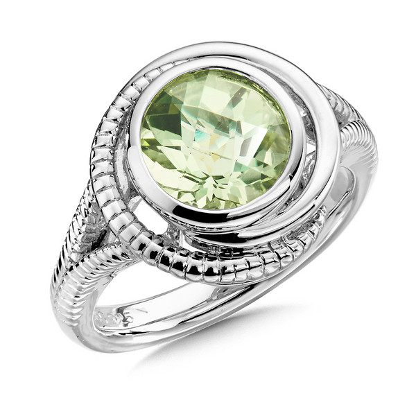 Green Amethyst Ring in Sterling Silver