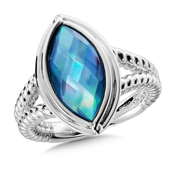 Quartz & Blue Shell Ring in Sterling Silver