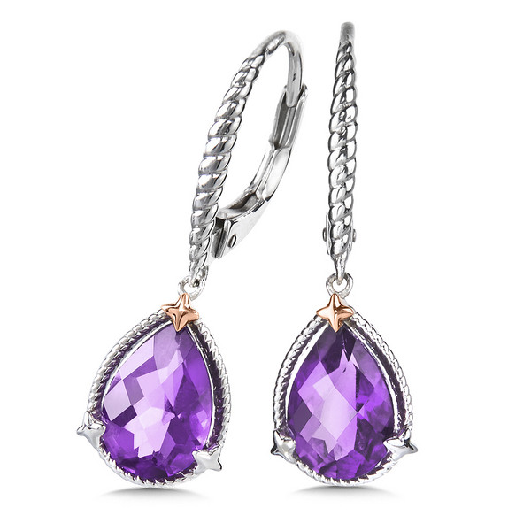 Amethyst Earrings in 18k Rose Gold & Sterling Silver