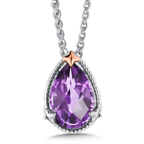 Amethyst Pendant in 18k Rose Gold & Sterling Silver